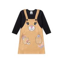 Conjunto Infantil Feminino Inverno 1 a 3 Anos Salopete Moletom Ursa + Blusa Manga Longa Cotton