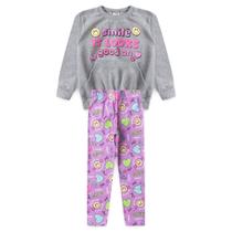 Conjunto Infantil Feminino Inverno 4 a 10 Anos Casaco Moletom Peluciado Smile + Legging Térmica Su