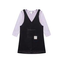 Conjunto Infantil Feminino Inverno 4 a 10 Anos Salopete Moletom Peluciado com Aplique + Blusa Mang