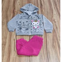 Conjunto Infantil Feminino Inverno Com Capuz Coelho Cinza P/M