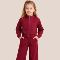 Conjunto Infantil Feminino Inverno Jaqueta Zíper + Calça Wide Leg com Bolsos Kely & Kety