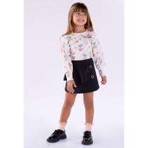 Conjunto Infantil Feminino Kiki Xodó Blusa e Saia Off White/Preto