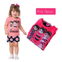 Conjunto Infantil Feminino Kyly é composto por Blusa em Meia Malha e Short em Cotton.