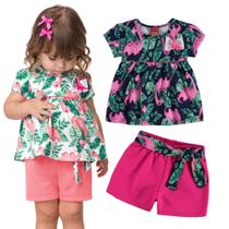 Conjunto Infantil Feminino Kyly é composto por Blusa em Meia Malha e Short em Moletom sem felpa. Conjunto Infantil Feminino Kyly é composto por Blusa em Meia Malha e Short em Moletom sem felpa.
