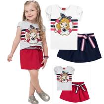 Conjunto Infantil Feminino KYLY é Composto por Blusa em Meia Malha e Short-Saia em Moletinho Leve.