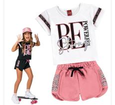 Conjunto Infantil Feminino Kyly Moving é composto por Blusa e Short em Moletom sem felpa.