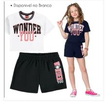 Conjunto Infantil Feminino Kyly Moving por Blusa em Meia Malha e Short em Moletom sem felpa. Conjunto Infantil Feminino Kyly Moving por Blusa em Meia Malha e Short em Moletom sem felpa.