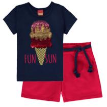 Conjunto Infantil Feminino Kylyé composto por Blusa emMeia Malhae Short emMoletomsem felpa. Conjunto Infantil Feminino Kylyé composto por Blusa emMeia Malhae Short emMoletomsem felpa.