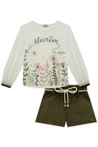 Conjunto Infantil Feminino Meia Estação Coleção Alecrim Blusa Longa E Short Veludo 79357