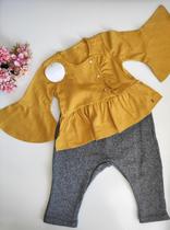 Conjunto infantil feminino meia estação manga morcego