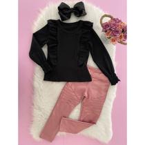 Conjunto Infantil Feminino Menina Calça Legging Cirre Tratorada Blusa Manga Longa Babadinho