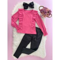 Conjunto Infantil Feminino Menina Calça Legging Cirre Tratorada Blusa Manga Longa Babadinho