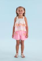 Conjunto Infantil Feminino Menina Mon Sucré Com Franjas Coloridas Blusa E Short M3