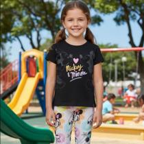 Conjunto Infantil Feminino Mickey e Minnie Blusa Preta + Bermuda Estampada - Malwee Kids