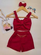 Conjunto Infantil Feminino Moda Casual Laço Vermelho