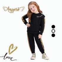 Conjunto Infantil Feminino Moletom Felpado e Malha Metal Dourado Angerô