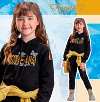 Conjunto Infantil Feminino Moletom Felpado e Malha Metal Dourado Angerô