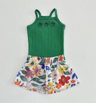 Conjunto Infantil Feminino Nanai Verde Regata Recorte Floral Shorts Estampado Colorido Menina Moda Kids Verão Conjunto Infantil Feminino Nanai Verde Regata Recorte Floral Shorts Estampado Colorido Menina Moda Kids Verão