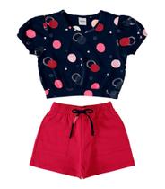 Conjunto Infantil Feminino short Rovi Kids Azul - Rovitex Kids