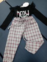 conjunto infantil feminino tamanho 1 cor preto e xadrez detalhes em tule e em escrita