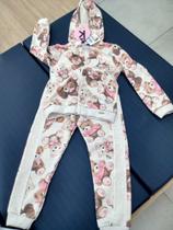 conjunto infantil feminino tamanho 4 , estampa de ursinhos com cordão na toca e calça com pedrinhas