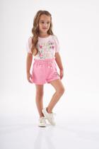 Conjunto Infantil feminino Up Baby blusa com flores e shorts