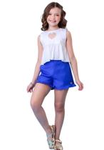 Conjunto Infantil Feminino Verão Cropped Coração Vazado Modelo Alfaiataria 472*