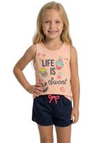 Conjunto Infantil Feminino Verão Regata Estampada com Shorts Moletinho 100 Algodão Confortável