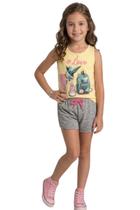 Conjunto Infantil Feminino Verão Regata Estampada e Shorts Moletinho Confortável Casual Dia a Dia