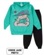 Conjunto Infantil Feminino Verde Jade Preto Moletom Flanelado Conjunto Infantil Feminino Verde Jade Preto Moletom Flanelado