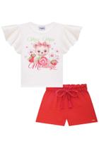 Conjunto Infantil Feminino Vermelho Ursinho Morango Kukiê 76062