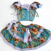 Conjunto Infantil Festa Junina Floral Azul