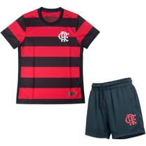 Conjunto Infantil Flamengo Camisa Listrada + Shorts Rubro Negro Oficial
