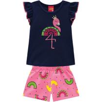 Conjunto Infantil Flamingo Feminino Blusa + Short Kyly Conjunto Infantil Flamingo Feminino Blusa + Short Kyly