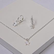 Conjunto Infantil Folheado a Prata Brinco Argola e Colar Estrela