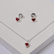 Conjunto Infantil Folheado a Prata Coração Vermelho Conjunto Infantil Folheado a Prata Coração Vermelho
