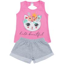 Conjunto Infantil Gatinha Rosa com Cinza