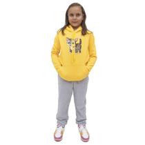 Conjunto Infantil Gatinho Blusa de Frio Canguru Capuz Menina Calça Basica Algodao Poliester Moderno