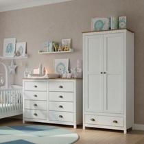 Conjunto Infantil Guarda-roupa 2 Portas e Cômoda 8 Gavetas 100% Madeira Maciça - Topázio Finestra