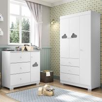 Conjunto Infantil Guarda Roupa 3 Portas e Cômoda Duda 100% MDF Branco Brilho - Sallar Home