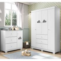 Conjunto Infantil Guarda Roupa 4 Portas e Cômoda Duda 100% MDF Branco Brilho - Sallar Home