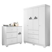 Conjunto Infantil Guarda Roupa Ane e Cômoda MDF Branco Pheonix Baby