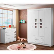 Conjunto Infantil Guarda Roupa e Cômoda Lina 100% MDF Branco Semi Brilho - Sallar Home Conjunto Infantil Guarda Roupa e Cômoda Lina 100% MDF Branco Semi Brilho - Sallar Home