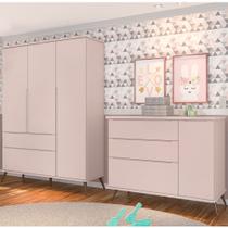 Conjunto Infantil Guarda Roupa e Cômoda Tina 100% MDF Rose Semi Brilho - Sallar Home