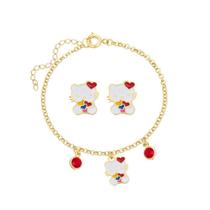 Conjunto Infantil Hello Kitty Resinado Folheado A Ouro 18K Antialérgico - CJPRIPL23BF23 Conjunto Infantil Hello Kitty Resinado Folheado A Ouro 18K Antialérgico - CJPRIPL23BF23