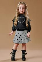 Conjunto Infantil Inverno, Blusa Brilho E Saia Jacquard, 2 peças - Kiki Xodó