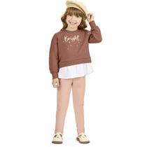 Conjunto Infantil Inverno Menina Casaco Moletom Peluciado E Tricoline E Calça PU - Angerô