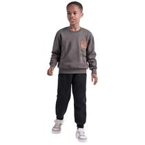 Conjunto infantil inverno menino blusão canelado e calça cargo moletom peluciado