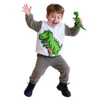 Conjunto Infantil Inverno Peluciado Dinossauro Cinza Criança Conjunto Infantil Inverno Peluciado Dinossauro Cinza Criança