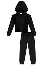 Conjunto Infantil Jaqueta c/Capuz e Calça Jogger em Veludo Babados Frontal Princess By Infanti Conjunto Infantil Jaqueta c/Capuz e Calça Jogger em Veludo Babados Frontal Princess By Infanti